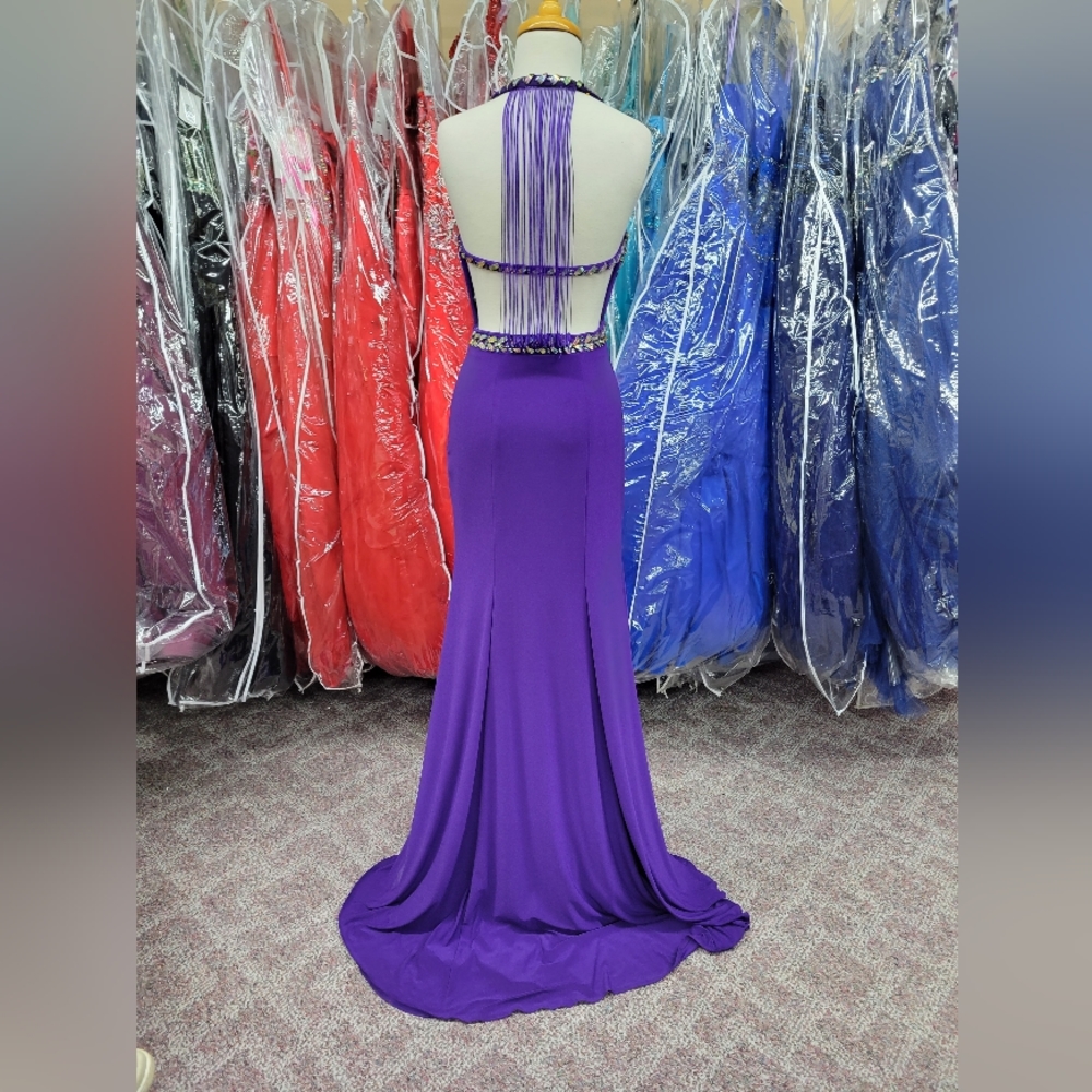 RACHEL ALLAN PartyTime PURPLE LONG 0 STRETCH JERSEY PROM DRESS PAGEANT GOWN 2710